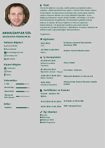 Bilgisayar Programcısı CV Örnekleri cv indir